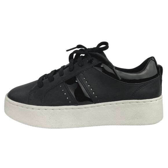 GEOX Respira Skyely A Black Patent Leather Lace Low Top Trainer Sneakers Shoes 8 - Picture 1 of 6